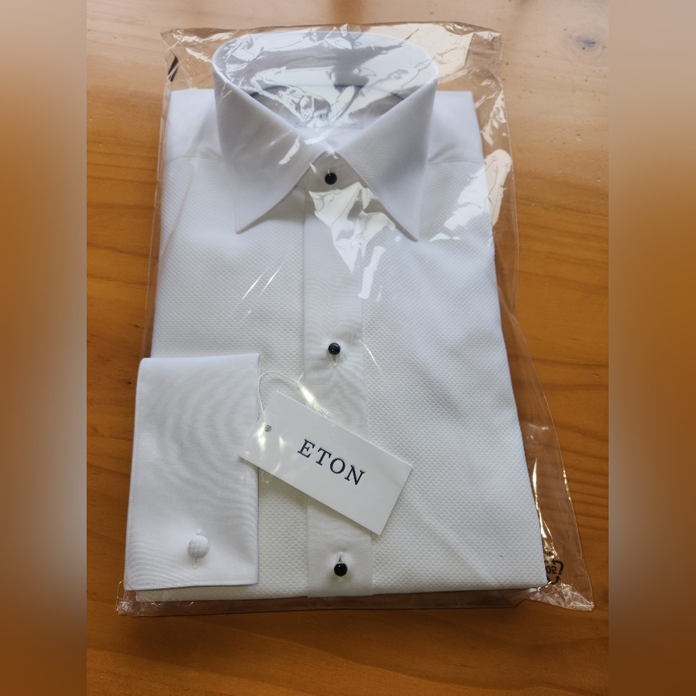 Men's ETON White Plissé Tuxedo Shirt NWT Size 39 Slim 15.5
